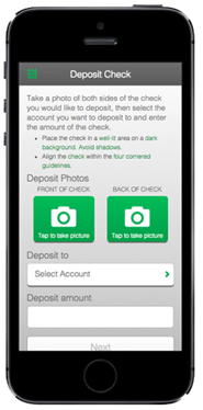 example of mobile check deposit screen